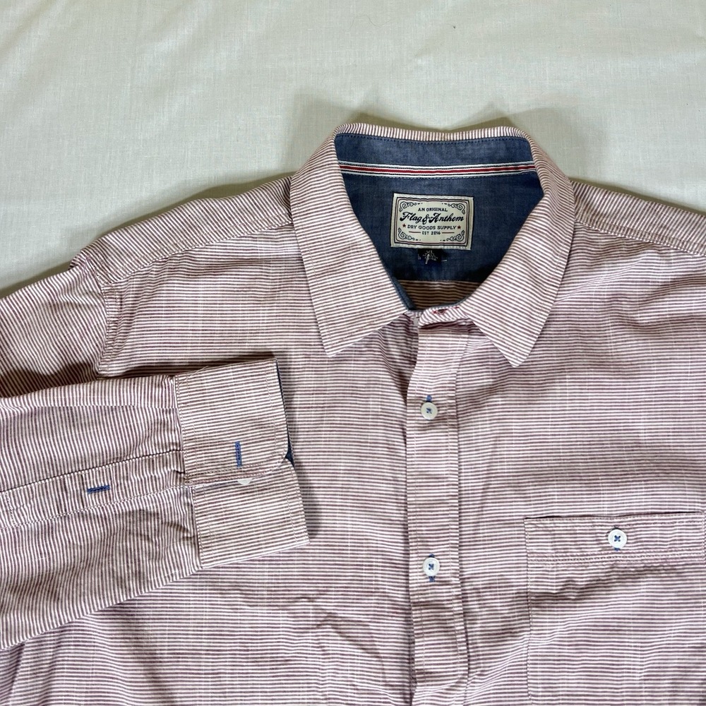 Flag & Anthem Mens XL Red Stripe Button Down Shirt Long Sleeve Casual